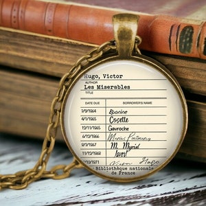 Les Miserables Library Card Necklace - Book Jewelry - Victor Hugo - Literature Lover Gift - Librarian Gift - Romantic Novels - Reader Gift