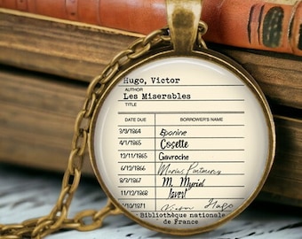 Les Miserables Library Card Necklace: Victor Hugo Book Jewelry
