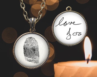 Handwriting & Fingerprint Pendant Necklace - Handwriting Thumbprint - Custom Fingerprint Jewelry - Handwriting Jewelry - Signature Necklace