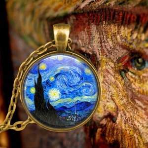 The Starry Night Pendant Necklace - Vincent Van Gogh Jewelry - Van Gogh Starry Night - Classic Art Lover Gifts - Blue Necklace