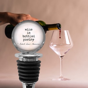 Bouchon de bouteille de vin Citation de Robert Louis Stevenson - le vin est une poésie en bouteille - Bouchon de vin littéraire - Cadeau pour amateur de livres - Articles de bar fait main
