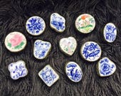 Vintage Trinket Boxes with Chinese Blue White Pottery Lids, Embossed Silver-plate Bodies, and Mirrored Insides.
