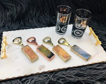 Handsome Agate Stone Bottle Openers with Metal Detailing in Choice of Colors.