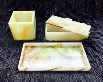 Gorgeous Onyx Stone Box, Tray, or Cup Holder for Desk or Vanity.