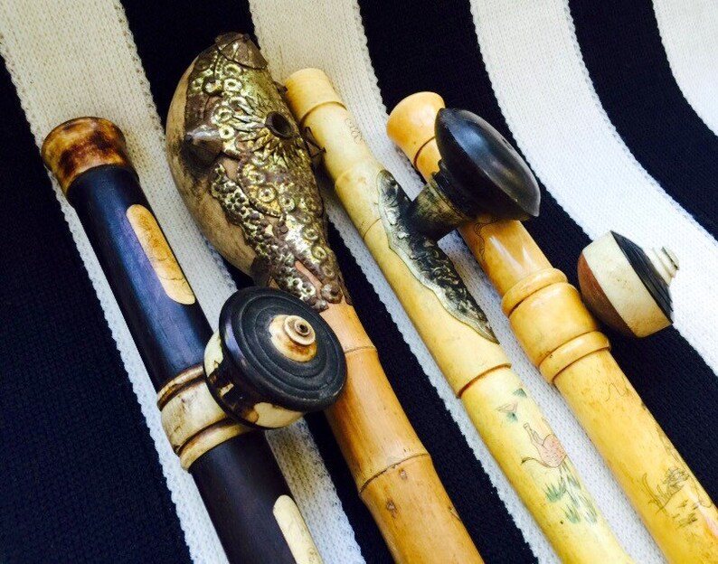 Asian Antique Pipes in Choice of Hand-Carved Bone /& Bamboo Styles.