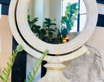 Stunning Vintage Standing Mirror with Rich Bone Inlayed Tiles.