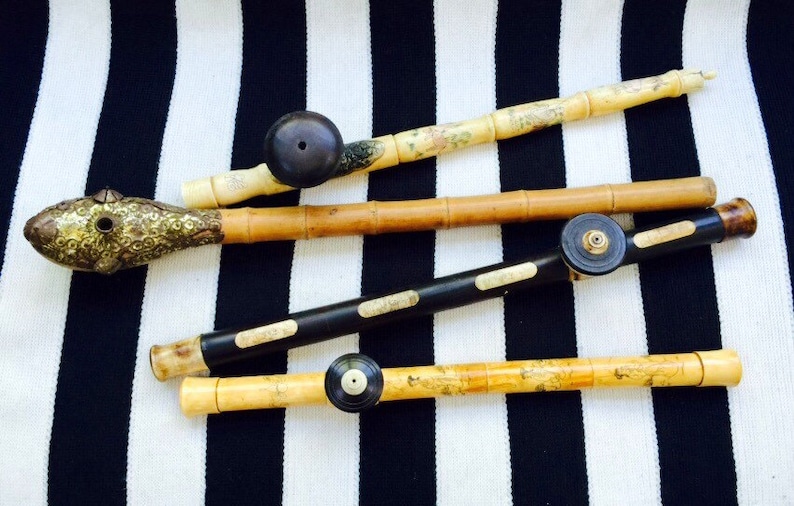 Asian Antique Pipes in Choice of Hand-Carved Bone /& Bamboo Styles.