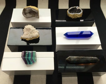Black or White Lacquer Boxes with Choice Natural Crystal Embellishment.