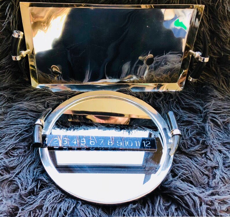 Chrome Serving Trays With Striking Horn Handles in Choice of Etsy