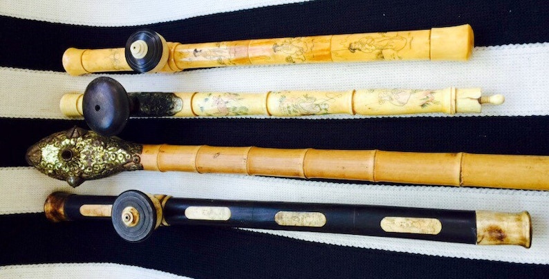 Asian Antique Pipes in Choice of Hand-Carved Bone /& Bamboo Styles.