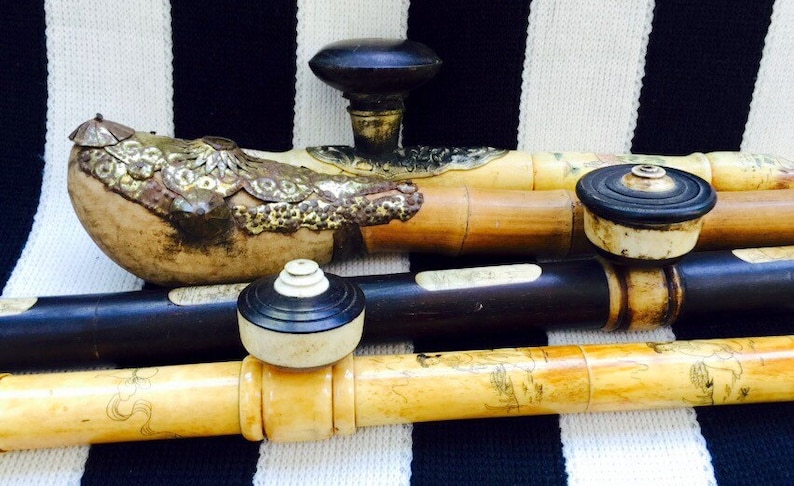 Asian Antique Pipes in Choice of Hand-Carved Bone /& Bamboo Styles.