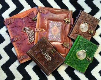 Leather Journal/Book/Bible Covers Handmade with Handsome Detailing, Metal Clasps, & Unique Decorations.
