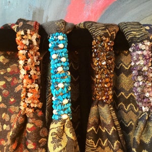 Choice of Gorgeous Pashmina Wool Patterned Boho Scarves with Semi-precious Stone Embellishments.