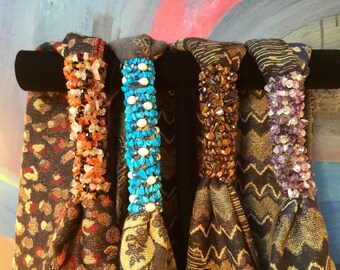 Choice of Gorgeous Pashmina Wool Patterned Boho Scarves with Semi-precious Stone Embellishments.