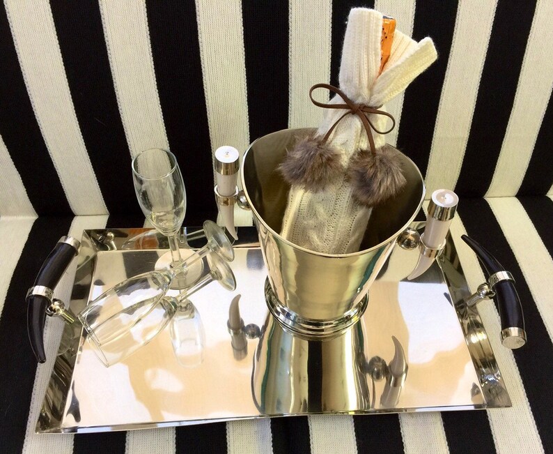 Chrome Serving Trays With Striking Horn Handles in Choice of Etsy