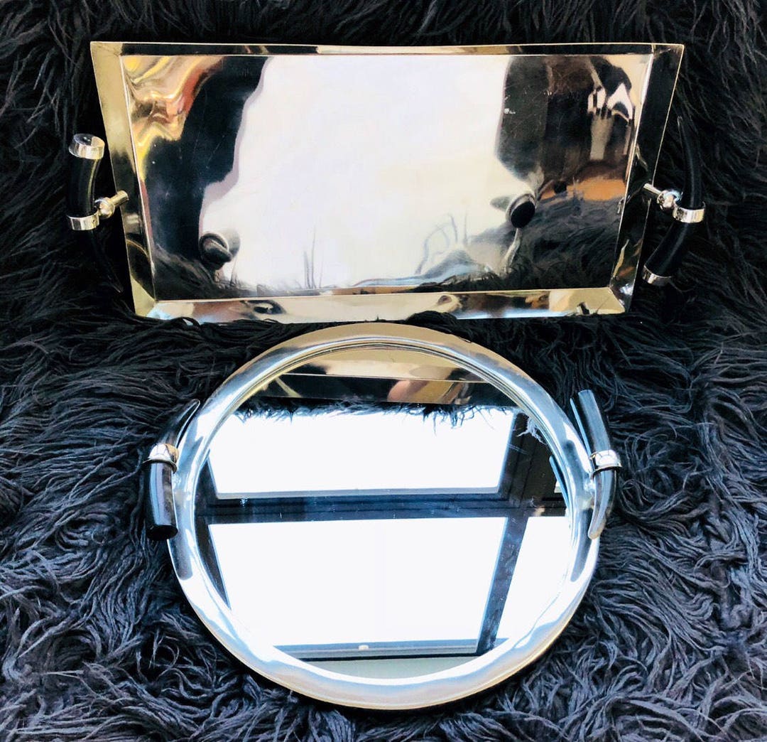 Chrome Serving Trays With Striking Horn Handles in Choice of Etsy