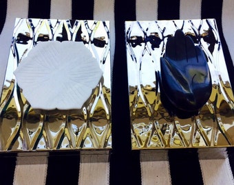 Textured Silver Box with Choice of Carved Black Marble Buddha Hand or White Marble Lotus Flower.