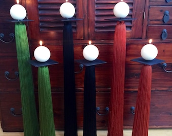 Black Iron Candlesticks with Flowing Black, Green, or Orange Silk Tassels!