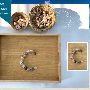 Natuurlijke losse onderdelen kaart schelpen, Alfabet A-Z kaarten, Hoofdletters en kleine letters, Reggio/Montessori geïnspireerd,