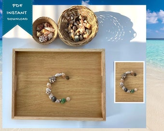 Tarjetas del alfabeto de conchas marinas, aprendizaje Montessori (descarga digital)