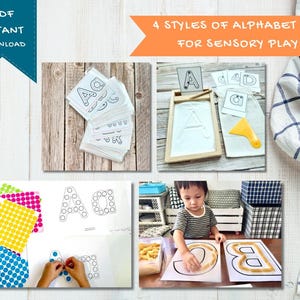 105 pages with 4 activities  Alphabet A-Z cards, Uppercase and lowercase cards, Montessori inspired, Nature loose parts play, sensory play