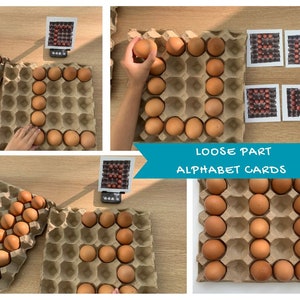 Uova di Pasqua Carta con parti sciolte Alfabeto A-Z e numeri 0-10, Riconoscimento lettere Reggio\Montessori ispirato per bambini da foto reale