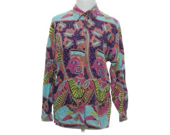 Vintage Betty Barclay Funky Print Viscosa Camisa / Blusa / Talla M 38