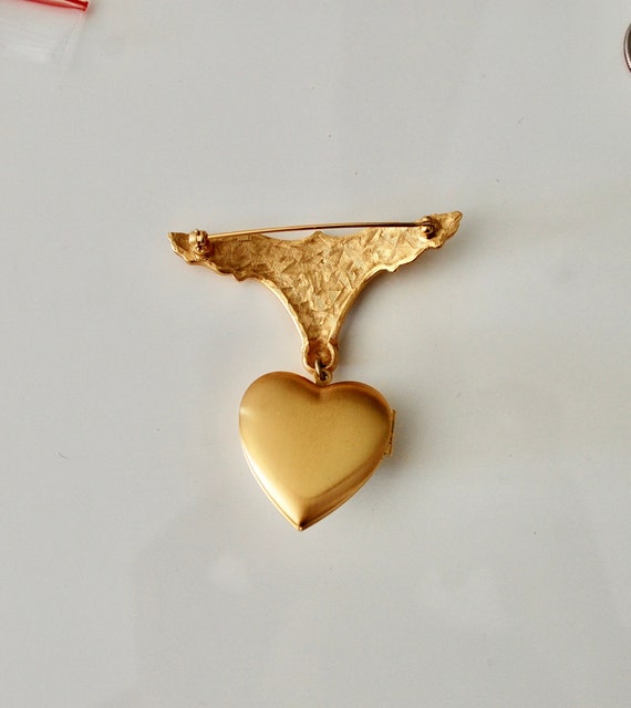 Vintage Custom Gold Pearl Heart Pin Locket - image 4