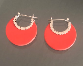 golden hoop earrings with colorful glass beads small thin stainless steel earrings gold for the boho summer turquoise red coral yellow