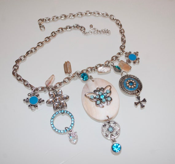 Vintage Funky Necklace With Blue - image 1