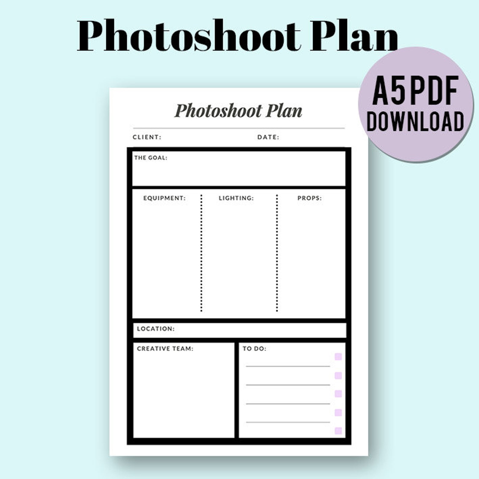 Photoshoot Planner Printable PDF Download for Portrait Etsy Photoshoot Planner Printable PDF Download for Portrait Etsy