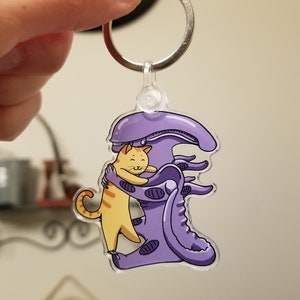 Alien Hugging Kitty - Acrylic Keychain Charm