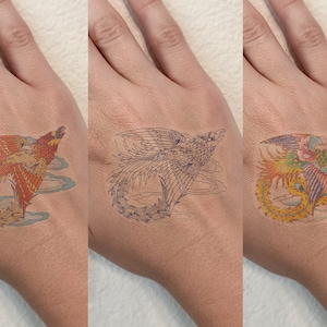 Phoenix - Vintage 70&#39;s Floral Retro Temporary Tattoos (Set of 3)