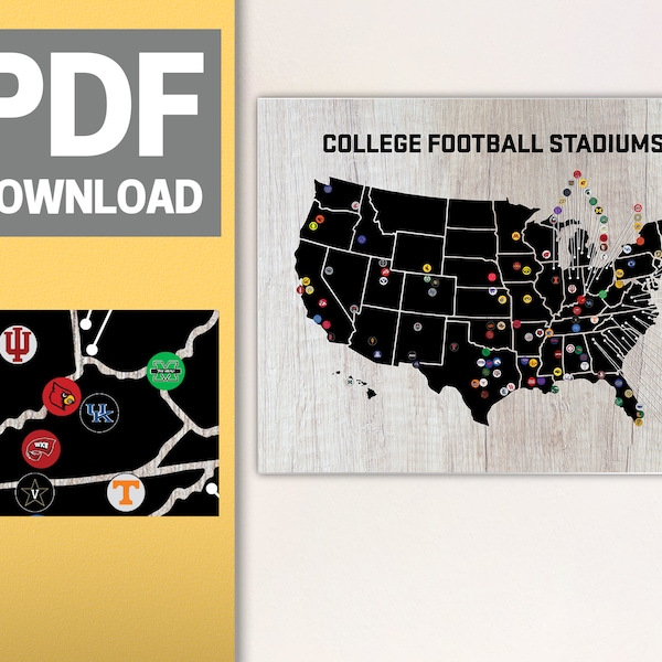 Mapa imprimible del estadio de fútbol americano universitario - Descarga digital