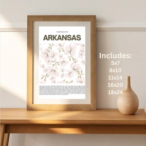 Arkansas State Wall Art Print - Digital File - State Flower with State Facts - 5 print sizes included - Instant Download