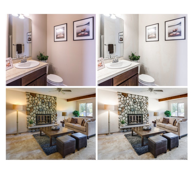 May include: A living room with a stone fireplace, a beige couch, two brown leather ottomans, and a coffee table with a rug underneath. The fireplace has a glass door and a fire burning inside. There are two lamps on either side of the fireplace.