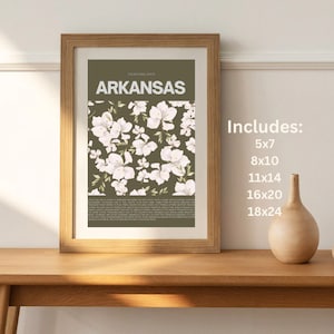 Arkansas State Flower Print with State Facts - Digital File - 5 sizes included - Instant Download