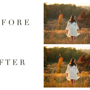 May include: A woman in a white dress walks through a field of tall grass. The sun is setting in the background, casting a warm glow on the scene. The grass is a mix of green and brown, and the trees in the background are a mix of green and red.