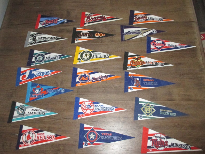 Choice Vintage 1990s MLB Mini Pennants, Baseball Pennants Choice
