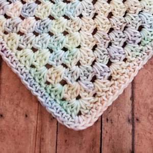 Pastel Rainbow Crochet Baby Blanket, Crochet Baby Granny Square - Handmade Baby Shower Gift - Newborn Photo Prop Throw - Priority Ship