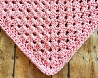 Bubblegum Pink Crochet Granny Square Baby Blanket - Handmade Baby Girl Shower Gift - Newborn Baby Photo Prop Throw - Priority Ship