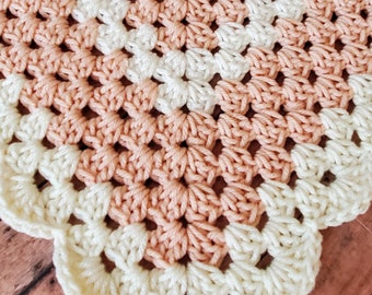 Blush Pink and Cream Crochet Granny Square Baby Blanket - Handmade Baby Shower Gift - Newborn Baby Blanket Photo Prop - Priority Ship