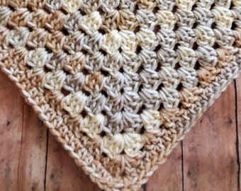 Brown, Gray, & Ivory Crochet Granny Square Baby Blanket