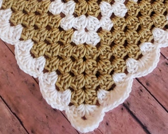 Tan & Cream Crochet Granny Square Baby Blanket