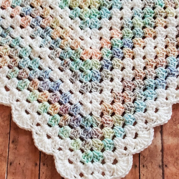 Pastel Rainbow and White Crochet Blanket - Handmade Granny Square Baby Shower Gift - Newborn Baby Photo Prop - Priority Ship