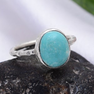 Turquoise Ring 925K Silver Roman Art Jewelry Solitaire Silver Ring Custom Order Dainty Ring Minimalist Ring 7 1/2 Us Size Rings For Women