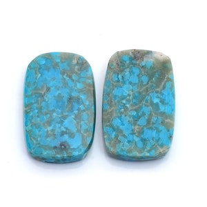 Natural Turquoise Rectangular Cushion Flat gemstone - 23 Carat Both Side Flat Polished Stone - Arizona Turquoise Pair  20x13mm Calibrated