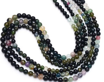 Natural Multi-Color Tourmaline Beads, Round Gemstone Beads (4-10mm)