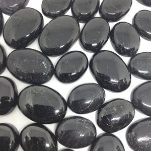Lote de 10 peças de cabochão de turmalina negra, pedra preciosa AAA natural para joias, enrolamento de arame, cristal oval de turmalina para chakra, fabricação de joias