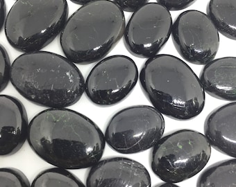 10 Pcs Black Tourmaline Cabochons, Natural AAA Oval Gemstones, Jewelry Making